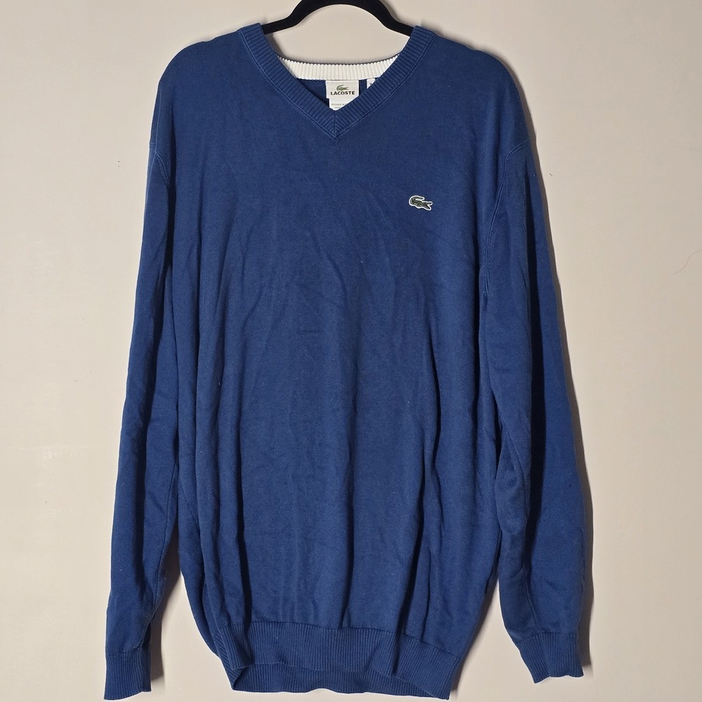 Lacoste‎ Sweater Mens 7L Pullover V-Neck Preppy Casual Blue Long Sleeve XL Tall